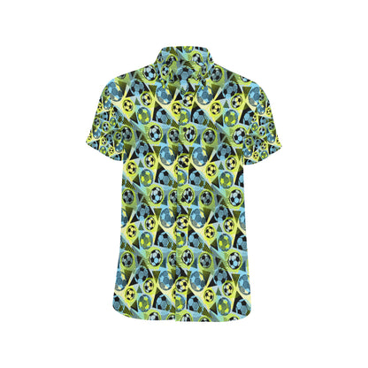 Soccer Ball Themed Print Design Men's Short Sleeve Button Up Shirt