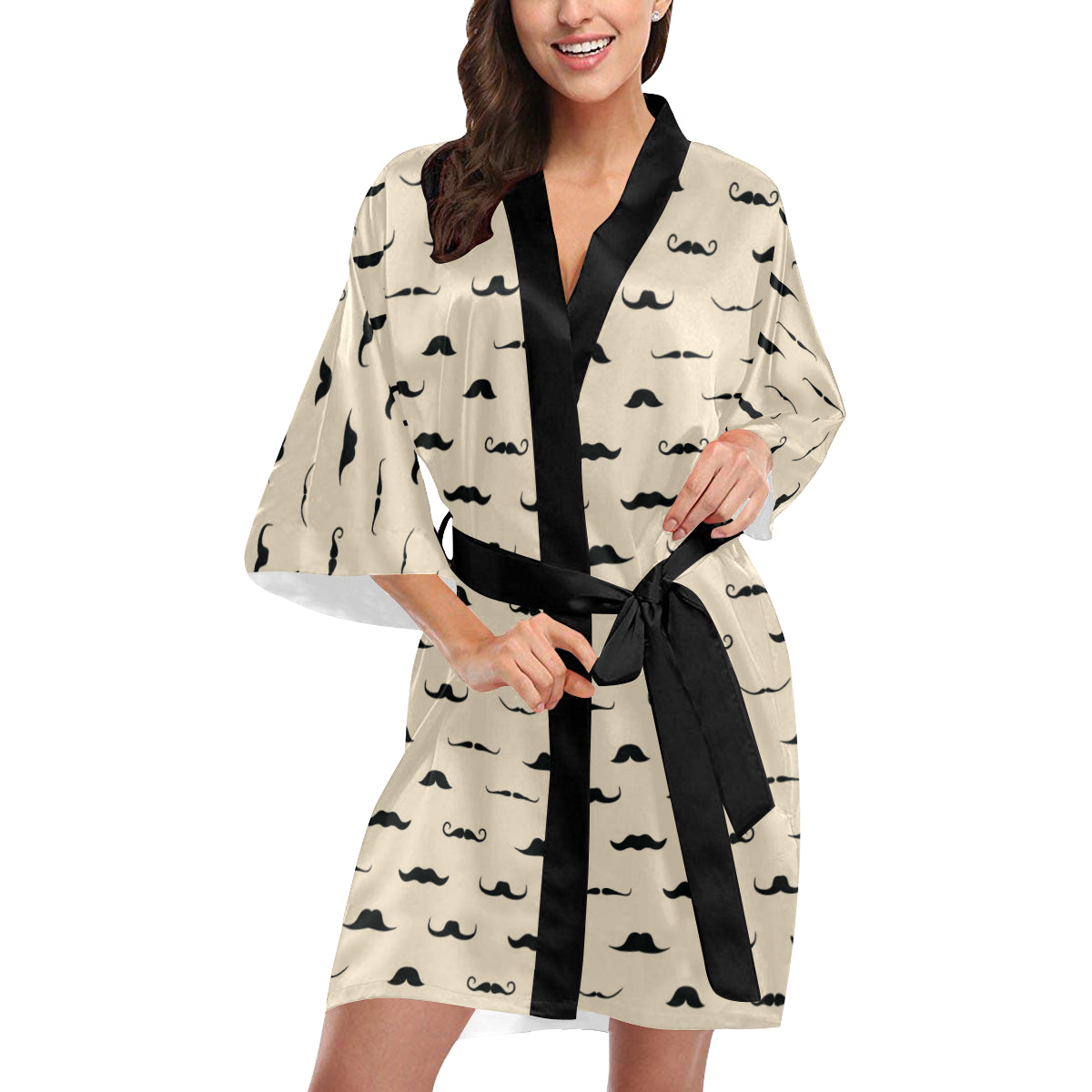 Mustache Pattern Print Design A03 Women's Short Kimono