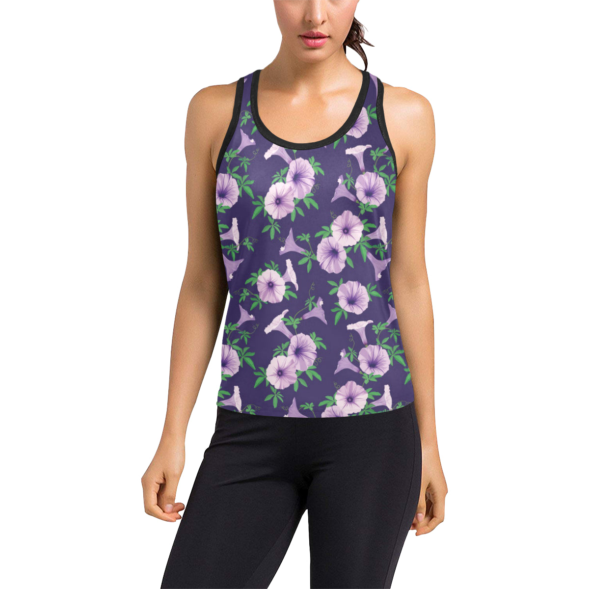 Morning Glory Pattern Print Design MG01 Women's Racerback Tank Top