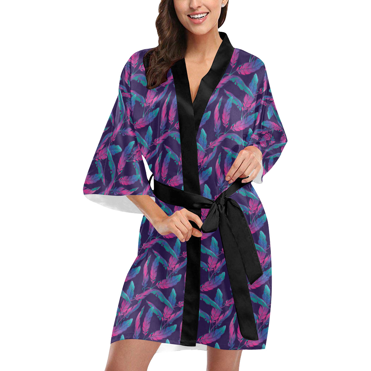 Banana Leaf Pattern Print Design 08 Women's Short Kimono