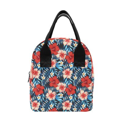 Red Hibiscus Blue Scene Insulated Lunch Bag