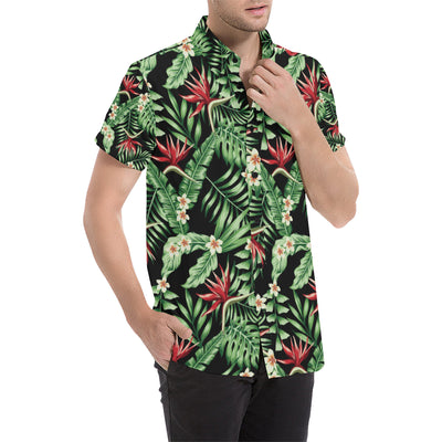 Bird Of Paradise Pattern Print Design BOP05 Men's Short Sleeve Button Up Shirt