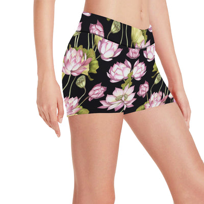 Water Lily Pattern Print Design WL06 Yoga Shorts