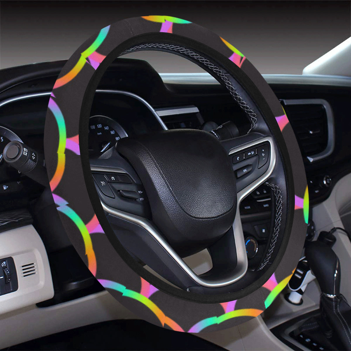 Mermaid Tail Rainbow Design Print Steering Wheel Cover with Elastic Edge