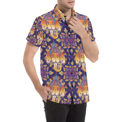 Ganesha Pattern Print Design 01 Men's Short Sleeve Button Up Shirt