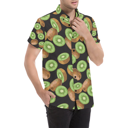 Kiwi Pattern Print Design KW03 Men's Short Sleeve Button Up Shirt