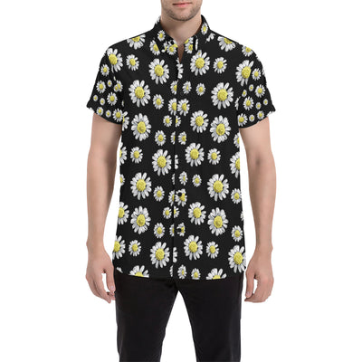 Daisy Pattern Print Design DS01 Men's Short Sleeve Button Up Shirt