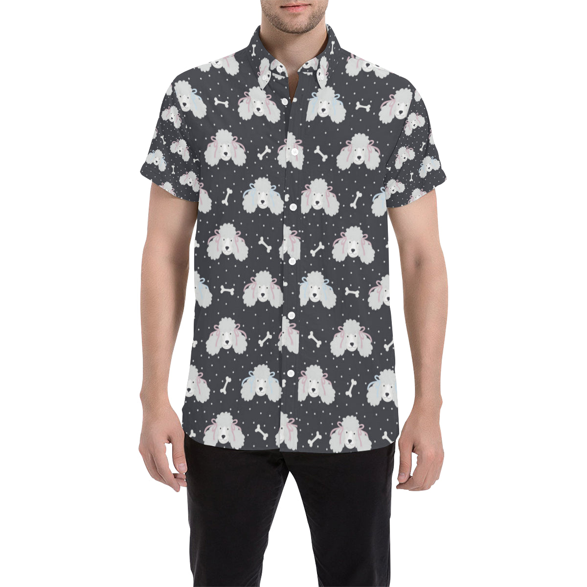 Poodle Pattern Print Design A03 Men's Short Sleeve Button Up Shirt