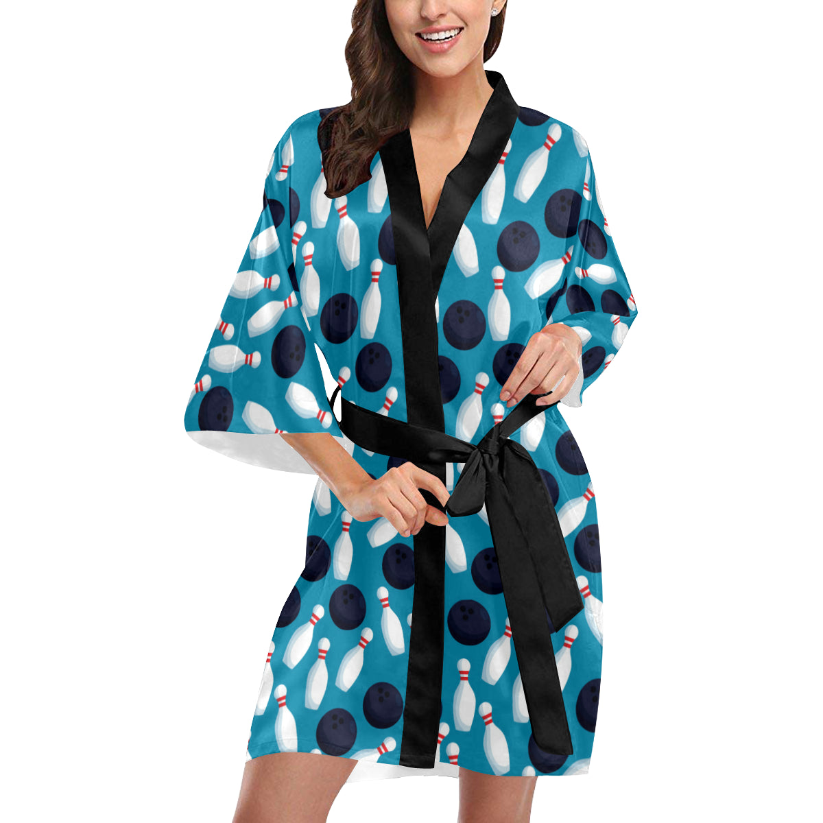 Bowling Pin Pattern Print Design 010 Women's Short Kimono