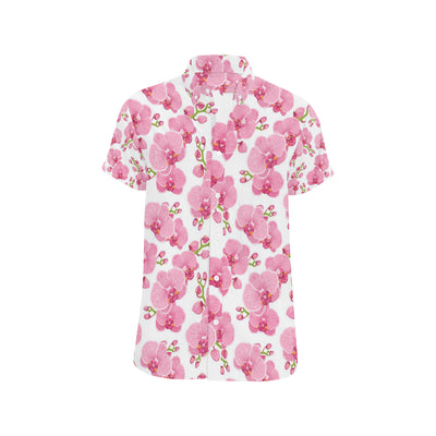 Orchid Pink Pattern Print Design OR07 Men's Short Sleeve Button Up Shirt