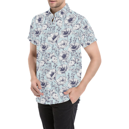 Anemone Pattern Print Design 02 Men's Short Sleeve Button Up Shirt