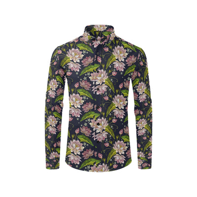 lotus Embroidered Pattern Print Design LO06 Men's Long Sleeve Shirt