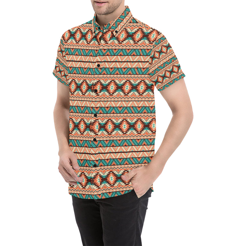 Navajo Western Style Print Pattern Men's Short Sleeve Button Up Shirt