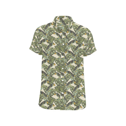 Banana Leaf Pattern Print Design 04 Men's Short Sleeve Button Up Shirt