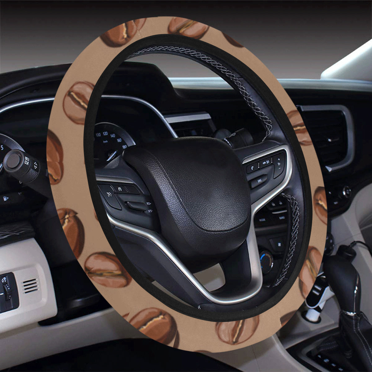 Coffee Pattern Print Design 07 Steering Wheel Cover with Elastic Edge
