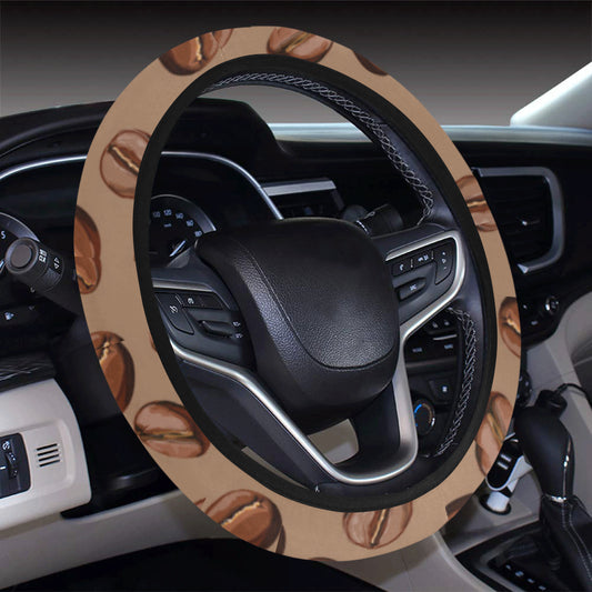 Coffee Pattern Print Design 07 Steering Wheel Cover with Elastic Edge