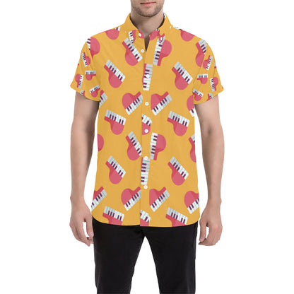 Piano Pattern Print Design 02 Men's Short Sleeve Button Up Shirt