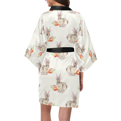 Rabbit Pattern Print Design 01 Women's Short Kimono