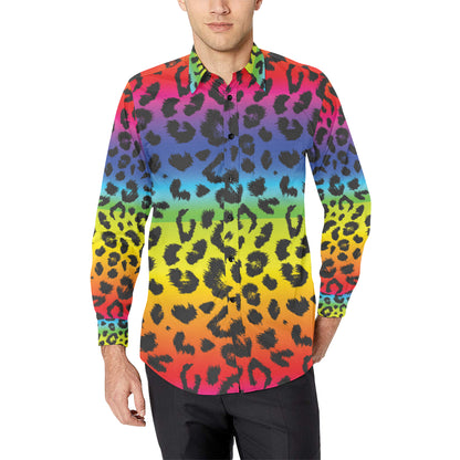 Rainbow Leopard Pattern Print Design A01 Men's Long Sleeve Shirt
