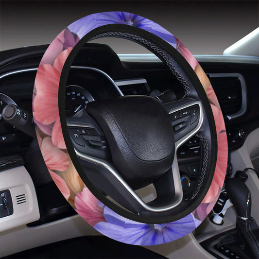 Colorful Geranium Pattern Steering Wheel Cover with Elastic Edge