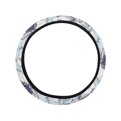 Anemone Pattern Print Design 02 Steering Wheel Cover with Elastic Edge