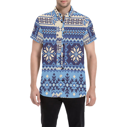 Nordic Pattern Print Design A04 Men's Short Sleeve Button Up Shirt