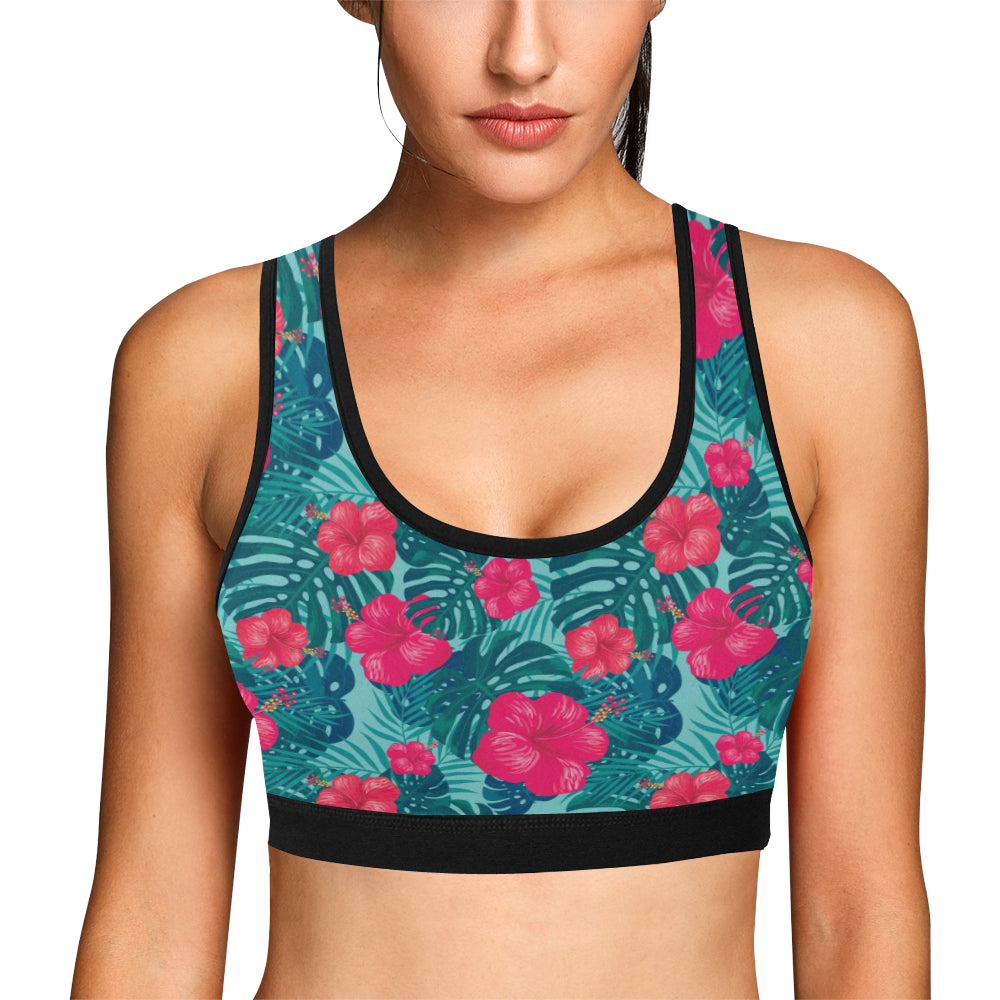 Red Hibiscus Pattern Print Design HB017 Sports Bra