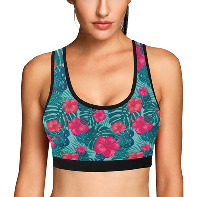 Red Hibiscus Pattern Print Design HB017 Sports Bra