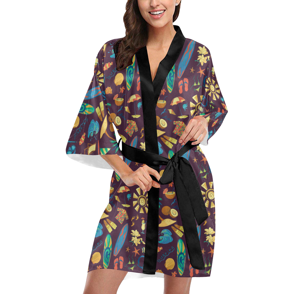 Aloha Hawaii Pattern Print Design 01 Women's Short Kimono