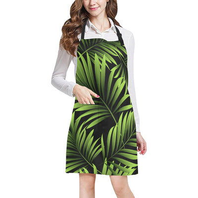 Green Neon Tropical Palm Leaves Apron with Pocket