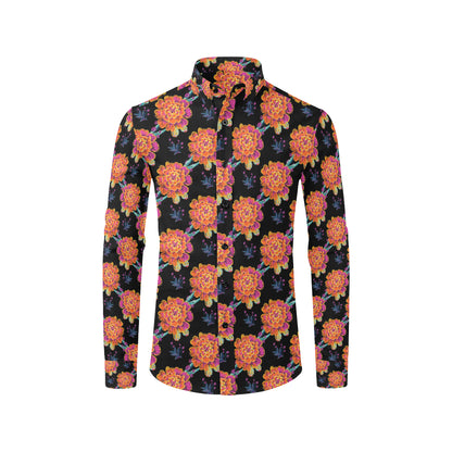 Marigold Pattern Print Design MR04 Men's Long Sleeve Shirt