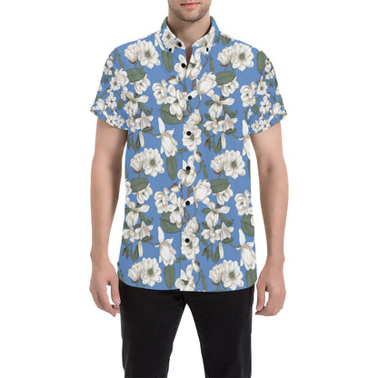 Magnolia Pattern Print Design 01 Men's Short Sleeve Button Up Shirt