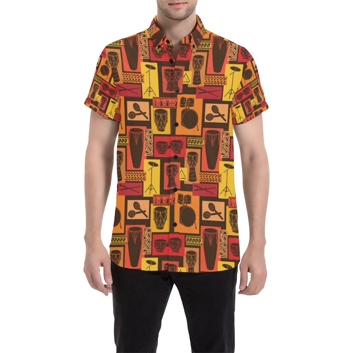 Percussion Pattern Print Design 02 Men's Short Sleeve Button Up Shirt