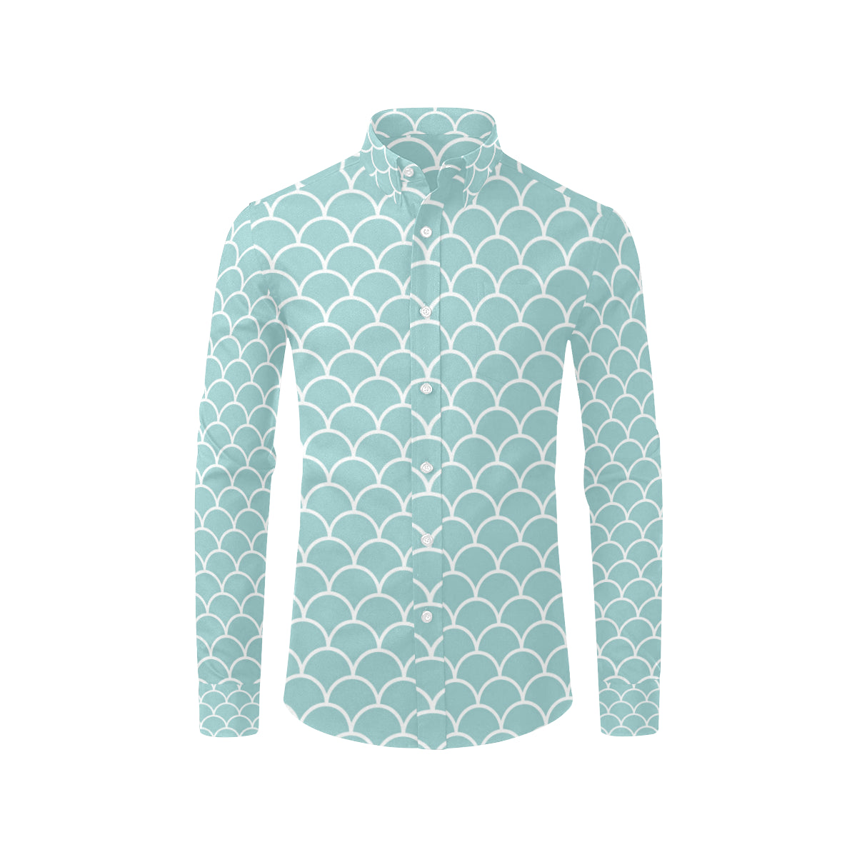 Scales Teal Pattern Print Design 02 Men's Long Sleeve Shirt