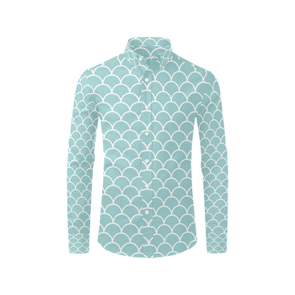 Scales Teal Pattern Print Design 02 Men's Long Sleeve Shirt