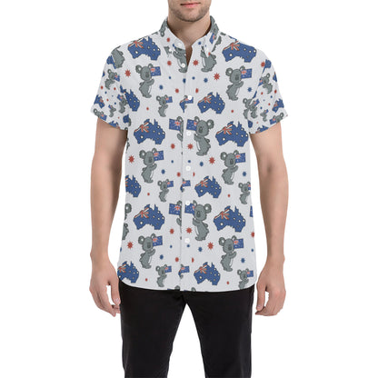 Koala Australia Day Themed Design Men's Short Sleeve Button Up Shirt