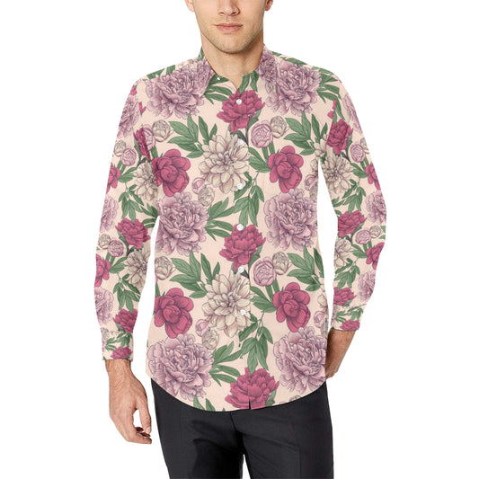Peony Pattern Print Design A01 Men's Long Sleeve Shirt