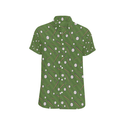 Baseball Pattern Print Design 02 Men's Short Sleeve Button Up Shirt