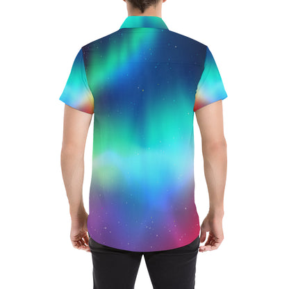 Aurora Borealis Pattern Print Design 02 Men's Short Sleeve Button Up Shirt