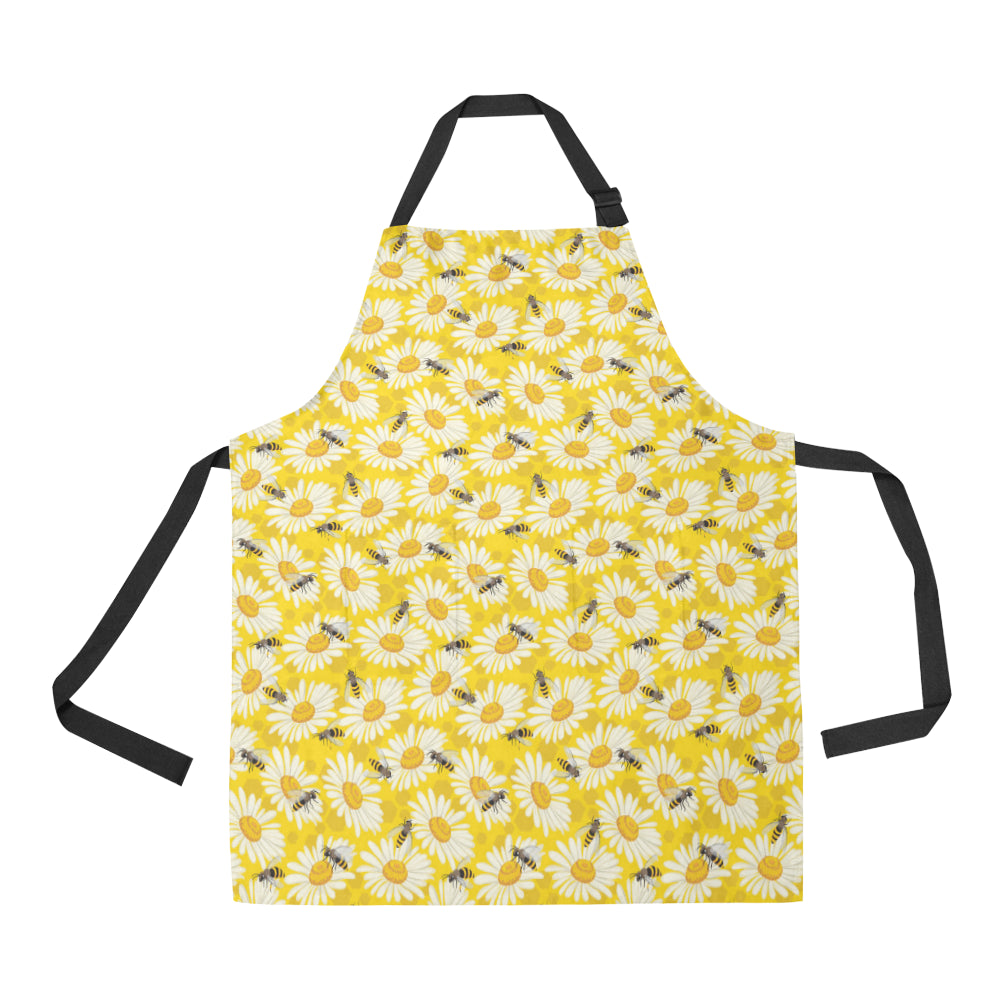 Bee Daisy Pattern Print Design 06 Apron with Pocket