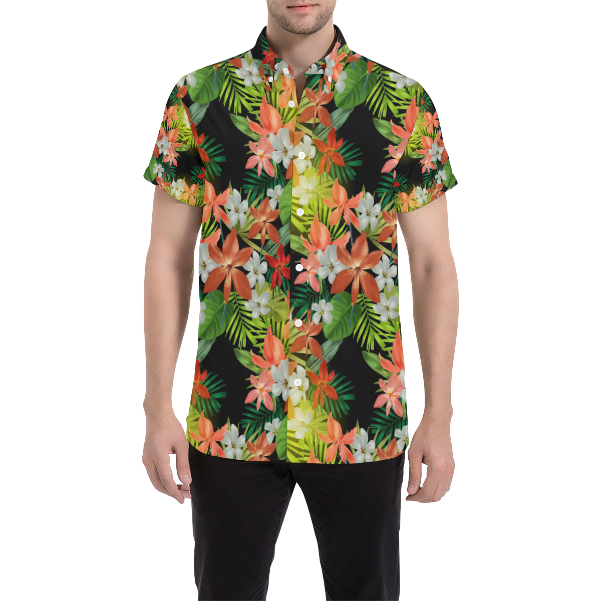 Amaryllis Pattern Print Design AL07 Men's Short Sleeve Button Up Shirt