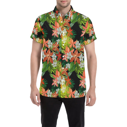 Amaryllis Pattern Print Design AL07 Men's Short Sleeve Button Up Shirt