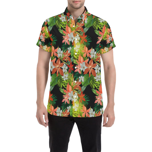 Amaryllis Pattern Print Design AL07 Men's Short Sleeve Button Up Shirt