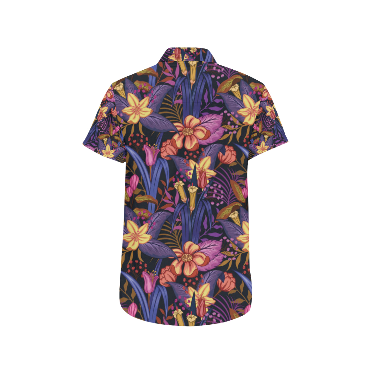 Lily Pattern Print Design LY016 Men's Short Sleeve Button Up Shirt