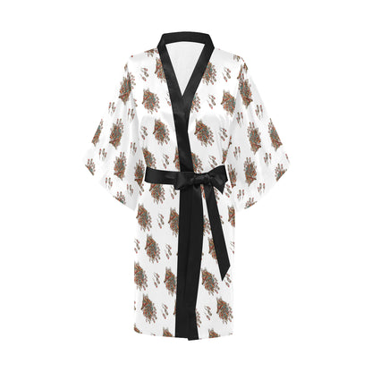 Aztec Wolf Pattern Print Design 02 Women's Short Kimono