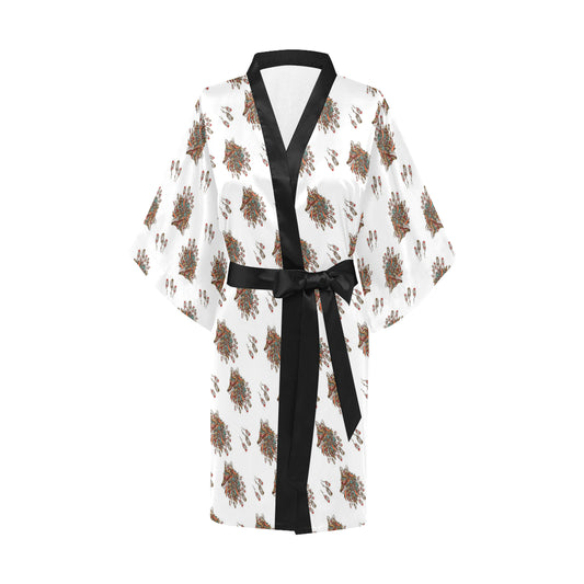 Aztec Wolf Pattern Print Design 02 Women's Short Kimono