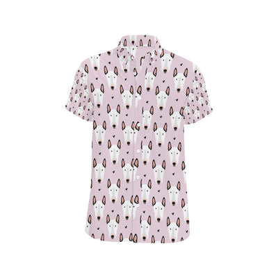 Bull Terrier Pink Print Pattern Men's Short Sleeve Button Up Shirt