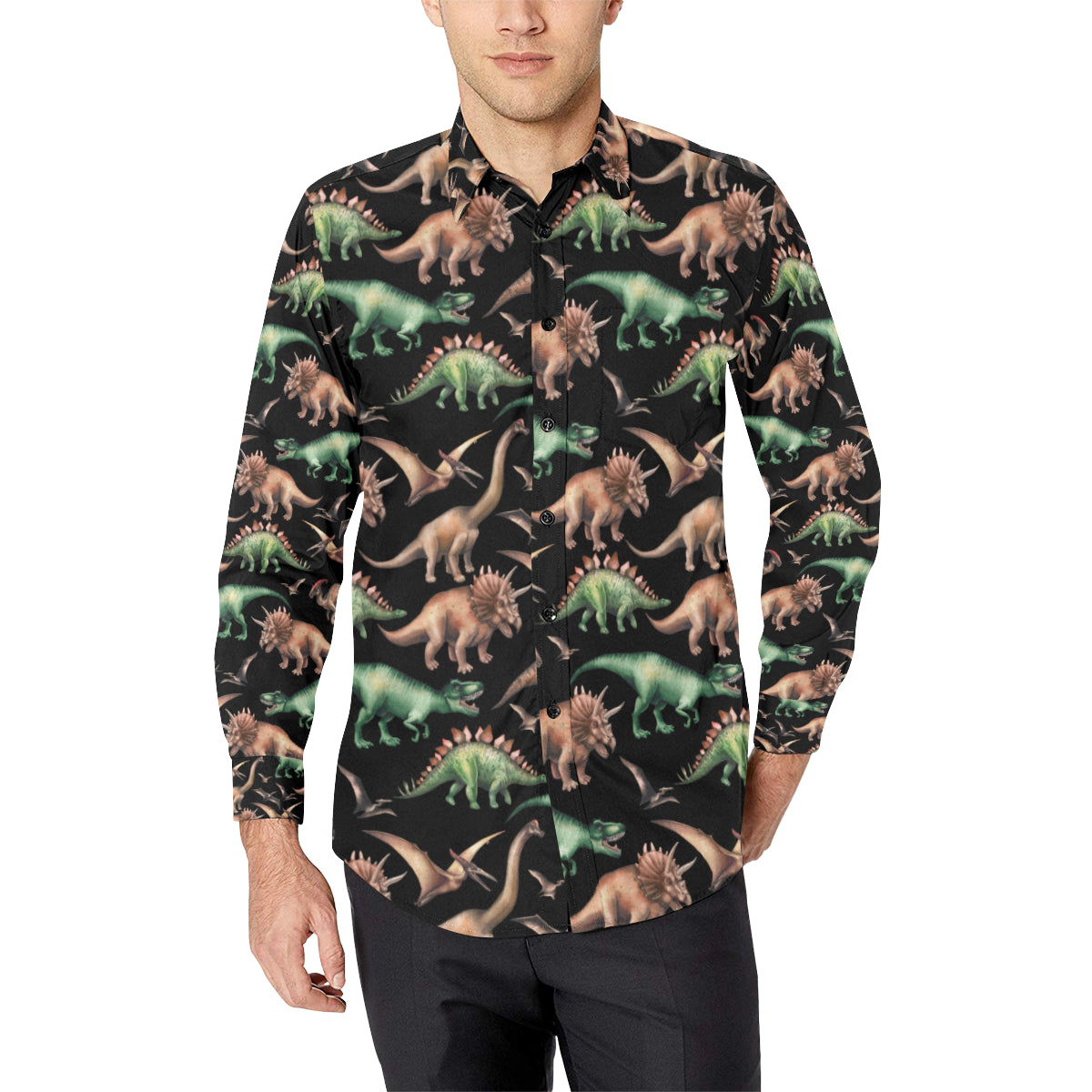 Dinosaur Print Pattern Men's Long Sleeve Shirt