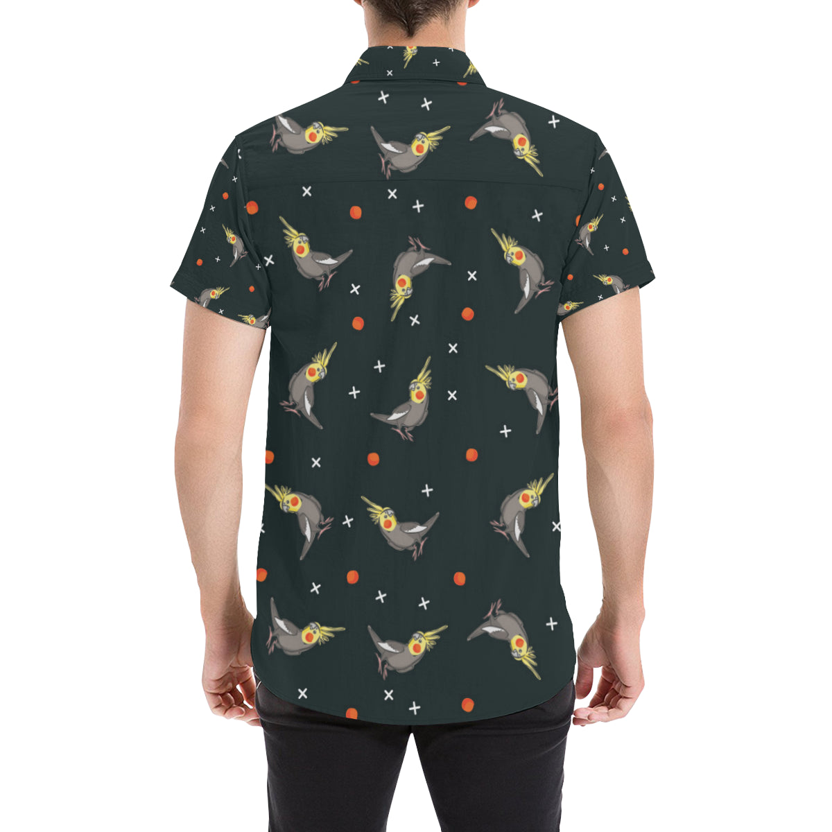 Cockatiel Pattern Print Design 02 Men's Short Sleeve Button Up Shirt