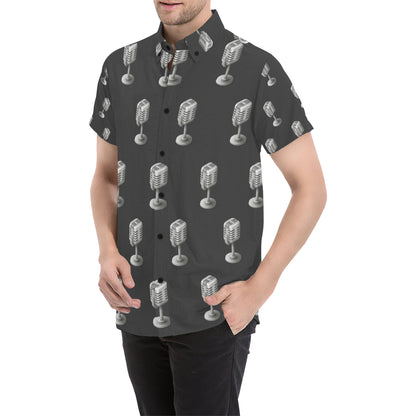 Microphone Vintage Pattern Print Design 01 Men's Short Sleeve Button Up Shirt